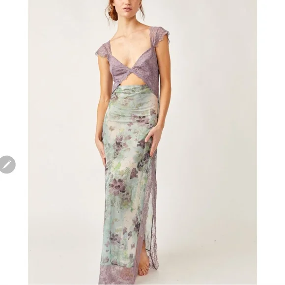 **1 XL Left!!**Free People Suddenly Fine Maxi Slip Dress / Moss Combo - Picture 11 of 15